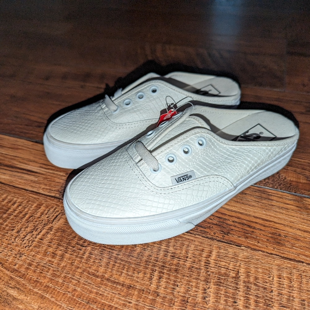 NEW Womens Vans Authentic Mule Python Blanc De Blanc True White Slip On Shoes 5